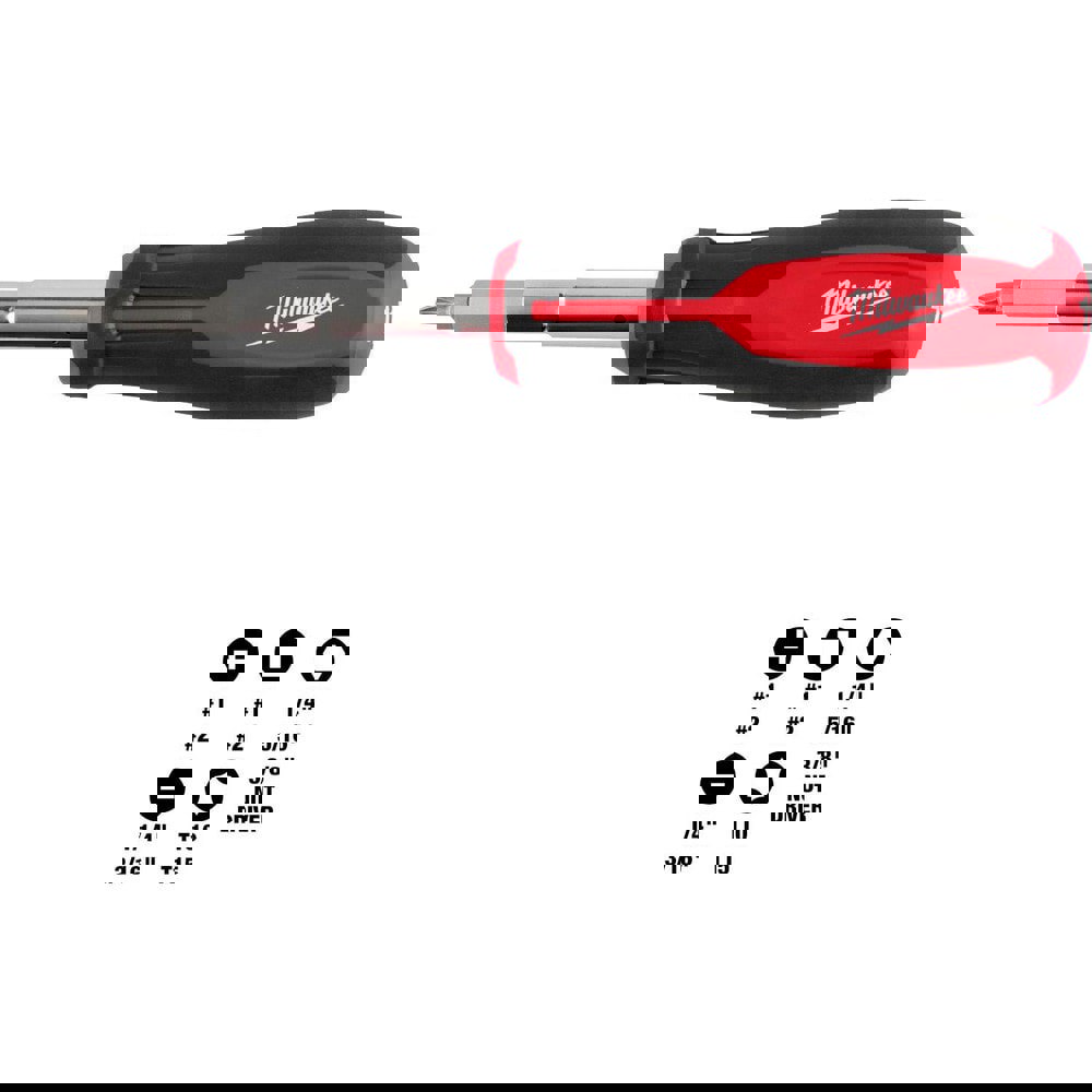 Bit Screwdrivers; Type: Combination ; Tip Type: Phillips; Square; Slotted; Torx ; Drive Size (TXT): 1/4 in; 3/8 in; 5/16 in ; Shaft Length: 3.2500 ; Handle Type: Tri-Lobular ; Overall Length (Decimal Inch): 8